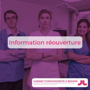 Orthodontiste en salle de consultation avec équipe, réouverture du cabinet d'orthodontie à Bezons, mesures sanitaires en place pour la sécurité des pa.